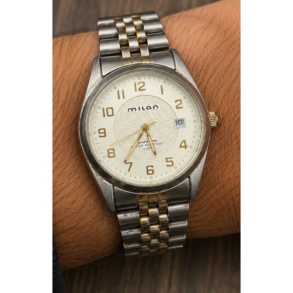 Vintage Milan Quartz Watch Men 38 mm Dual Tone Date Analog New Battery
